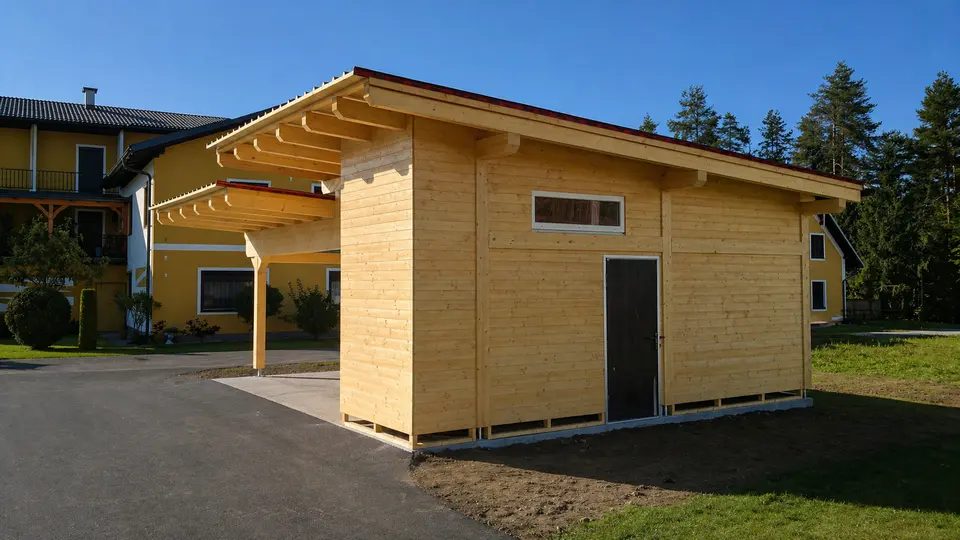 Holzcarport mit geschlossener Seitenwand